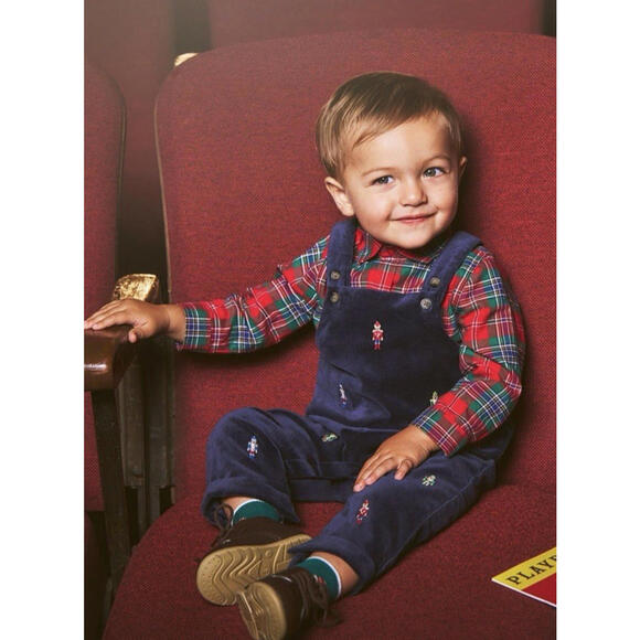 Janie & Jack Velvet Dog Nutcracker Baby 3 to 6 mos One Piece Overalls Navy Blue - Picture 7 of 7